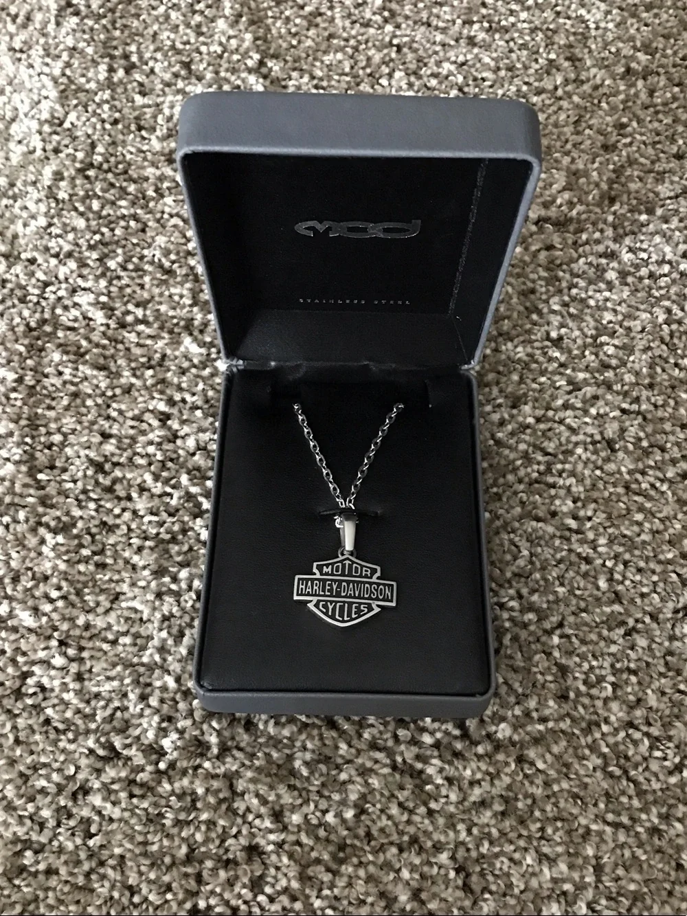 Harley-Davidson Silver & Black Bar & Shield Pendant Necklace